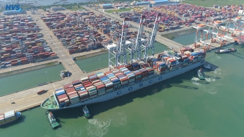 The first COSCO container vessel arrives at CMIT terminal with HVS Tugboat Fleet assistance