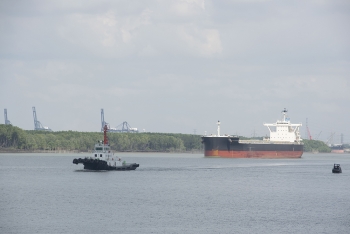 Escorting Vessel Three SASKIAS passing to the crowded fairway.