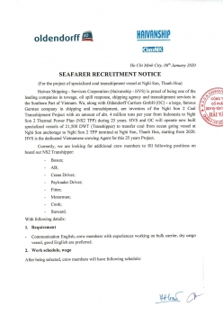 Seafarer Recruitment Notice for Nghi Son 2 Project in 2020