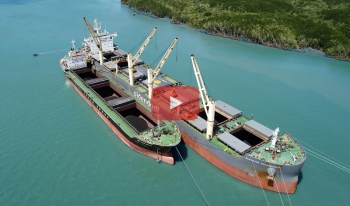 HAIVANSHIP's Stevedore working for discharging coal at Go Gia River in Vietnam.