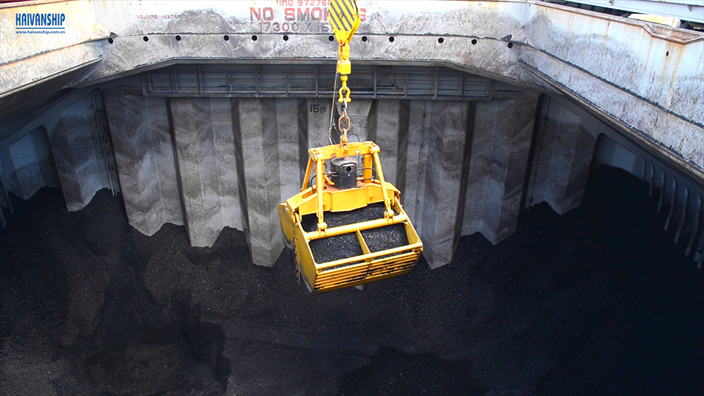 Stevedore working on vessel GERTRUDE OLDENDORFF for discharging coal Discharging Coal